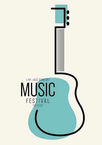 Music poster design template background decorative with outline guitar. Design element template can be used for backdrop, banner, brochure, print, publication, vector illustration