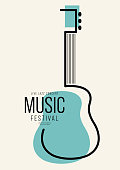 istock Music poster design template background decorative with outline guitar 1308166398