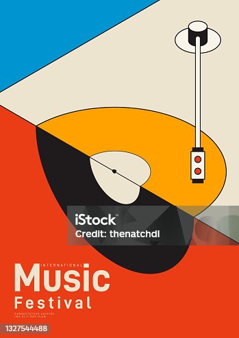istock Music poster design template background with isometric vinyl record 1327544488
