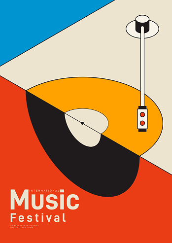 Music poster design template background with isometric vinyl record