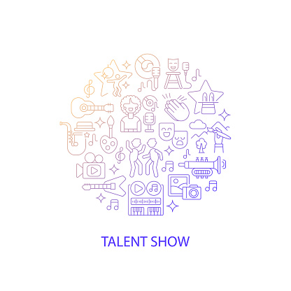 Music show abstract gradient linear concept layout with headline. Live entertainment. Live show minimalistic idea. Thin line graphic drawings. Isolated vector contour icons for background vector