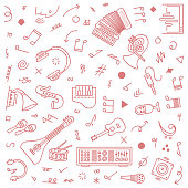 Cute hand-drawn music streaming doodles, and seamless pattern for fashion design, branding, web images, packaging, decor, etc.