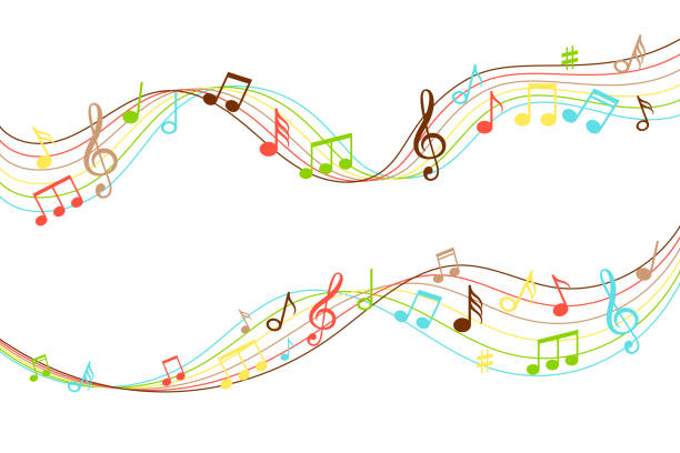 Musical flow. Vibrant color music soundwave pattern isolated on white, audio wave melody swirl vector illustration Musical flow. Vibrant color music soundwave pattern isolated on white background, audio wave melody swirl vector illustration music symbols stock illustrations