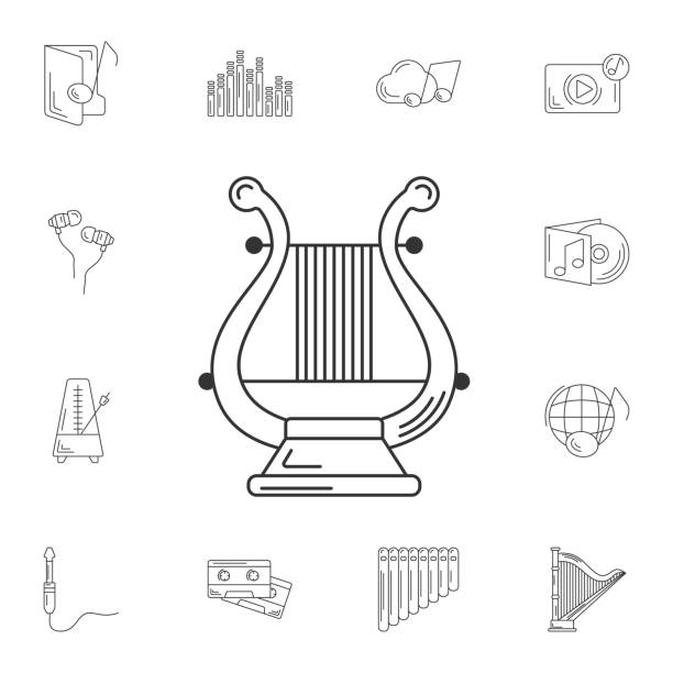 bildbanksillustrationer, clip art samt tecknat material och ikoner med musikaliska harpa ikonen. enkelt element illustration. musikaliska harpa symbol från musikaliska samling designuppsättning. kan användas för webb och mobil - orfeus