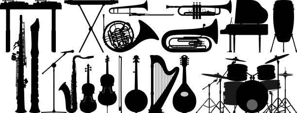 Musical Instruments Musical instruments. music silhouettes stock illustrations