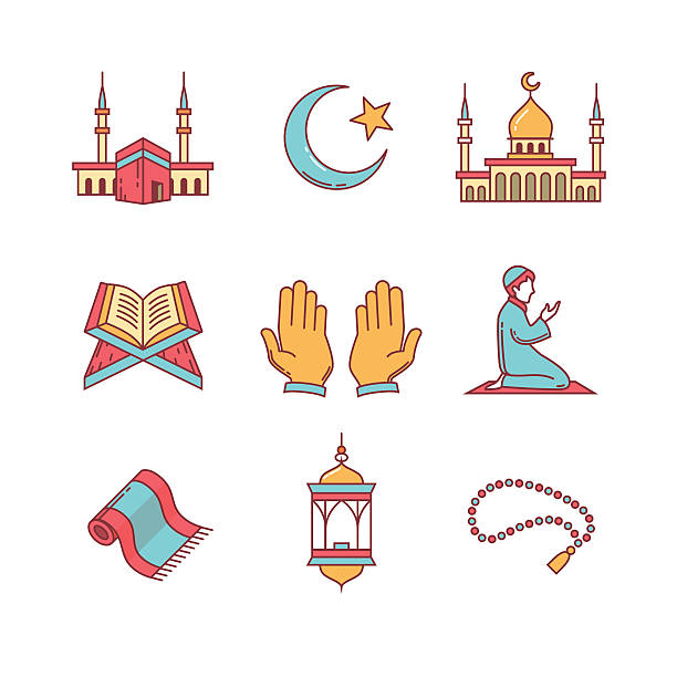 이슬람교도 이람 예배인 및 라마단 kareem - salah stock illustrations