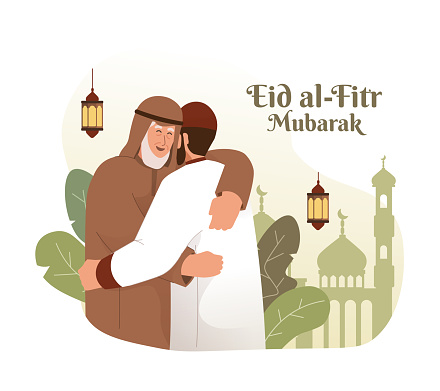 Eid al-fitr mubarak flat cartoon character illustration