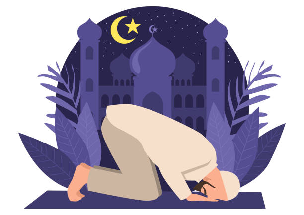 muslim man praying - salah stock illustrations