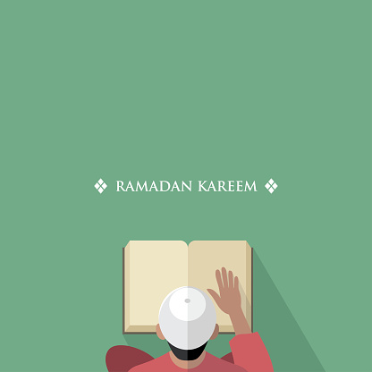 Muslim man reading the Quran book - vector illustration