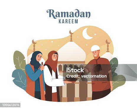 istock Muslim woman sharing food during iftar 1305612014