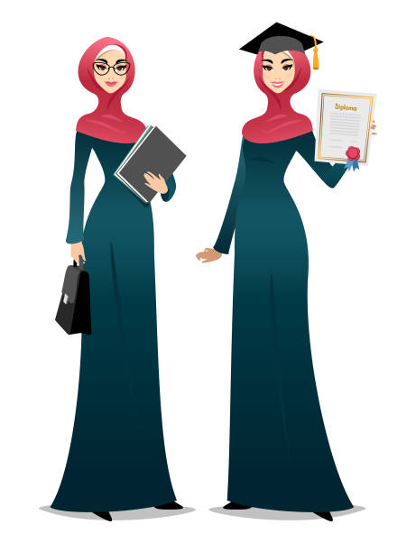 stockillustraties, clipart, cartoons en iconen met moslim vrouw - arabic student