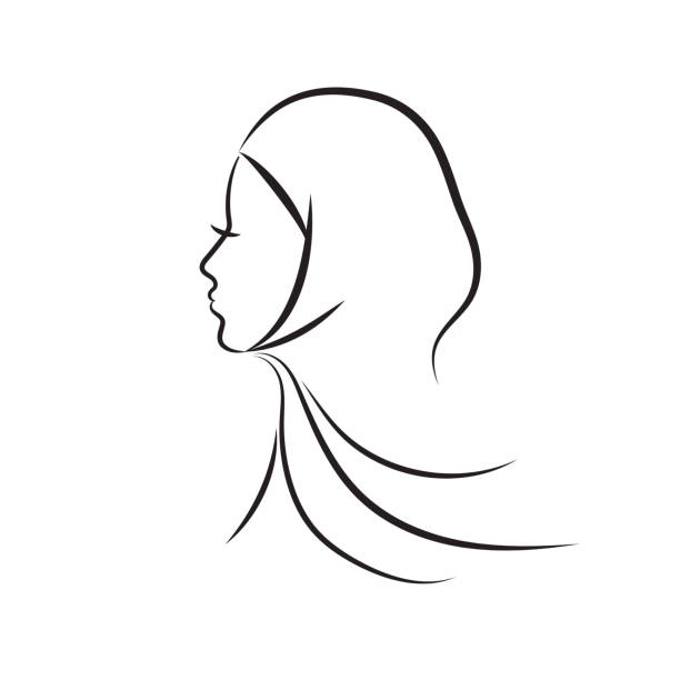 Muslim woman vector illustration Beautiful arab muslim woman profile outline style, vector illustration hijab stock illustrations