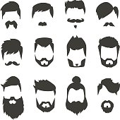 Mustache beard set hairstyle black silhouette fashion vector illustration. Mustache silhouette, mustache vector faces/ Men mustache black face mask, mustache hairstyles. Mustache man vector icons