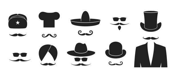 Mustache logo. Hat. Isolated  mustache on white background. Beard EPS 10. Vector illustration cowboy hat template stock illustrations