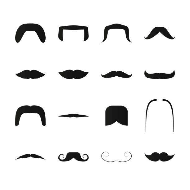 Mustache simple black icons. Retro and modern facial hair style set. Mustache simple black icons. Retro and modern facial hair style set thin moustaches stock illustrations