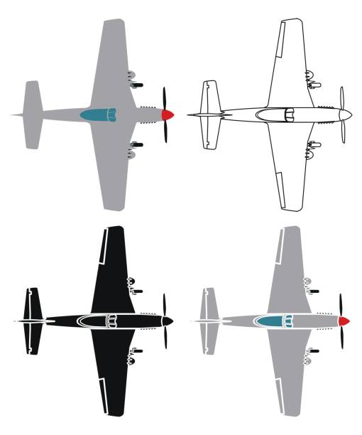 P51 Mustang in top view P51 Mustang in top view drawing of fighter planes stock illustrations