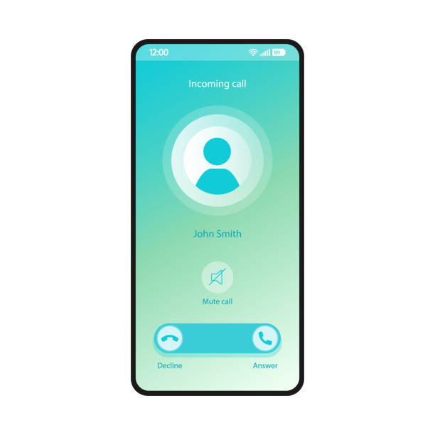 Mute call smartphone interface vector template Mute call smartphone interface vector template. Mobile app page blue gradient design layout. Incoming call, voicemail screen. Flat UI for application. Decline, answer buttons. Phone display using phone stock illustrations
