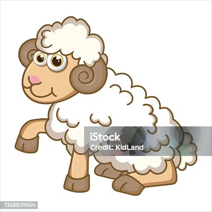 istock Mutton. Cute Young Sheep isolated on white background. Farm animal cartoon character. Education card for kids learning animals. Logic Games for Kids. Vector illustration in cartoon style 1358839054