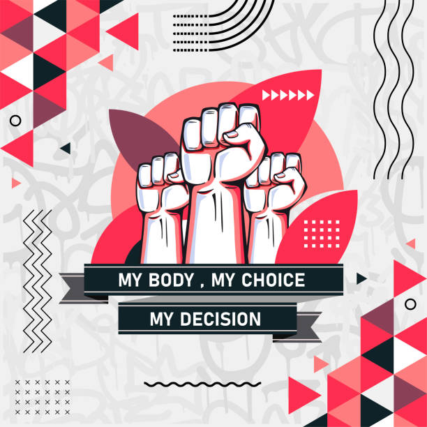My body my choice slogan. Protest by feminists. Abortion clinic banner to support women empowerment, abortion rights. Pregnancy awareness. Pink color theme for feminism. My body my choice slogan. Protest by feminists. Abortion clinic banner to support women empowerment, abortion rights. Pregnancy awareness. Pink color theme for feminism campaign. Instagram post design abortion clinic stock illustrations