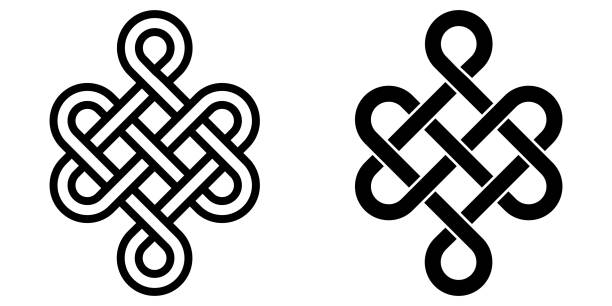 Mystical knot of longevity and health, Feng Shui luck sign, vector infinity knot, tattoo of the symbol health of occultism and witchcraft Mystical knot of longevity and health, Feng Shui luck sign, vector infinity knot, tattoo of the symbol of health of occultism and witchcraft knotted wood stock illustrations