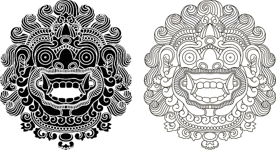 Mythological god's masks. Balinese style. Barong.