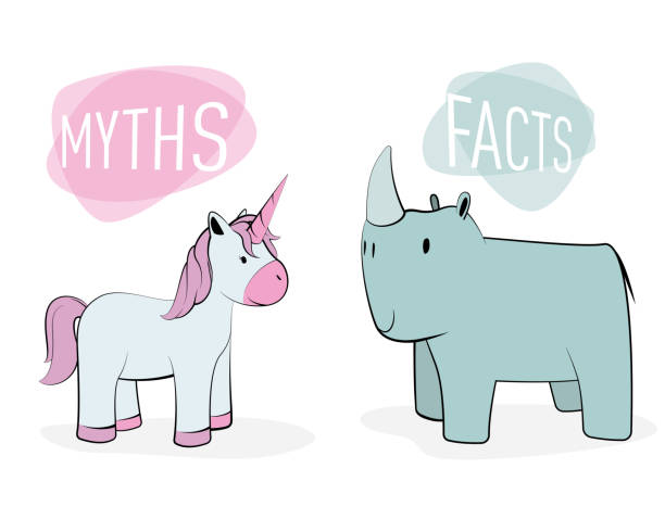 Myths and facts concept: Unicorn and rhinoceros  mythology stock illustrations