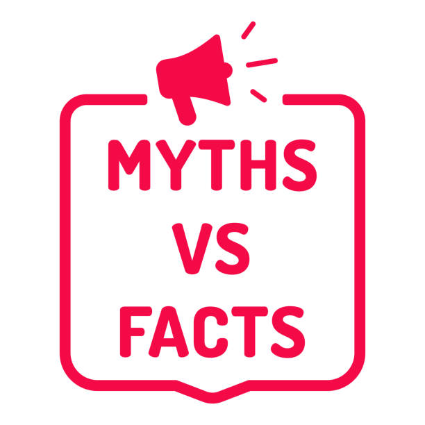 Myths vs facts. Badge with megaphone icon. Flat vector illustration on white background. Study concept. mythology stock illustrations