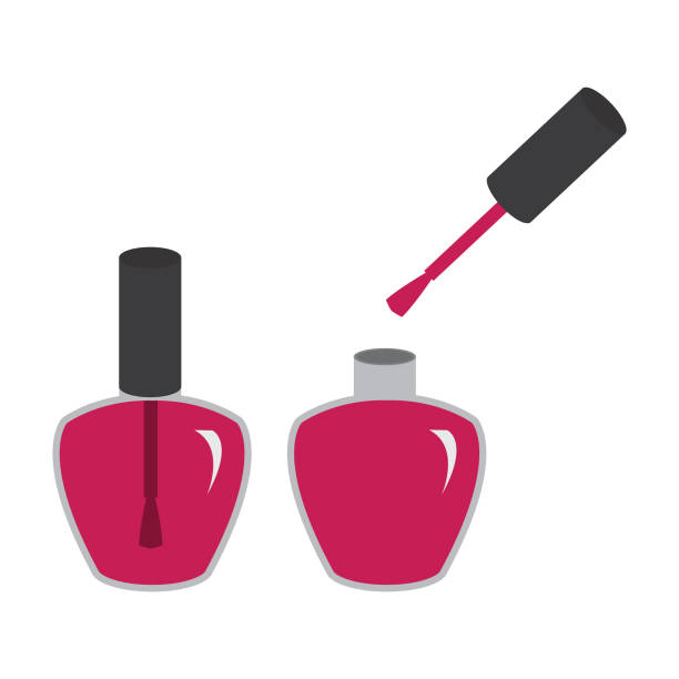 Nail polish bottle vector icon, manicure, fingernail pink, open and closed Simple vector illustration design of nail polish bottle color nail polish bottle stock illustrations