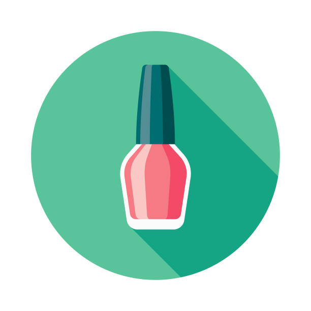 Nail Polish Flat Design Beauty Icon with Side Shadow A colored flat design beauty and cosmetics icon with a long side shadow. Color swatches are global so it’s easy to edit and change the colors. lacquered stock illustrations