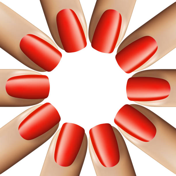stockillustraties, clipart, cartoons en iconen met nail red manicure isolated on white background. 3d illustration. vector. - nail polish bottle close up