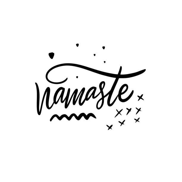 Namaste sign hand drawn lettering. Isolated on white background. Black Ink. Namaste sign hand drawn lettering. Isolated on white background. Black Ink. Vector illustration for banner, poster, t-shirt and postcard. namaste greeting stock illustrations