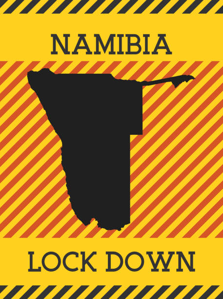 ilustraciones, imágenes clip art, dibujos animados e iconos de stock de señal de bloqueo de namibia. icono amarillo del peligro de la pandemia del país. - south africa covid