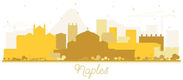 那不勒斯義大利城市天際線剪影與黃金建築隔離在白色。 - napoli 幅插畫檔、美工圖案、卡通及圖標