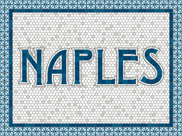 neapol staromodny mozaika tile typografia - napoli stock illustrations