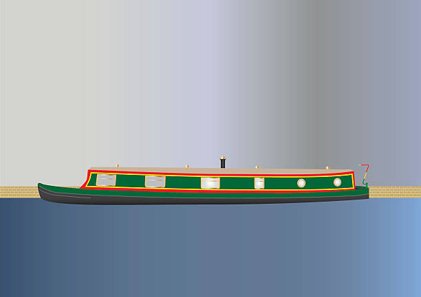 Narrowboat A Green and Red Narrowboat or barge barge stock illustrations