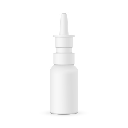 Nasal drops bottle mockup, front view, isolated on white background