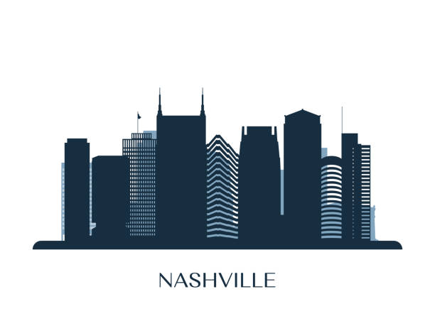 Nashville skyline, monochrome silhouette. Vector illustration. Nashville skyline, monochrome silhouette. Vector illustration. nashville stock illustrations