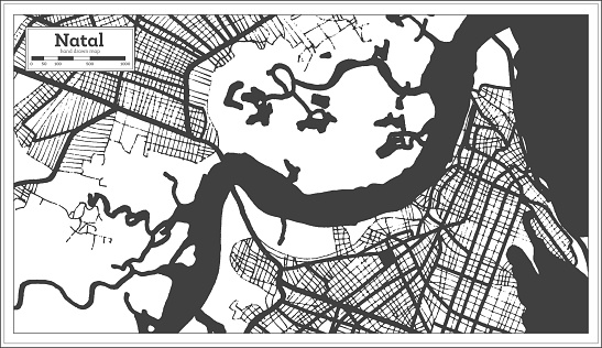 Natal Brazil City Map in Black and White Color in Retro Style. Outline Map.