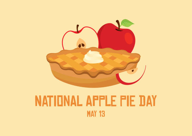 National Apple Pie Day vector Apple Pie icon vector. Cake with whipped cream vector. Pie with apples vector. Classic american pie clip art. Apple Pie Day Poster, May 13. Important day apple pie stock illustrations