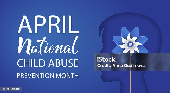 istock National Child Abuse Prevention Month. April. Boy silhouette with pinwheel on blue background. 1306455351