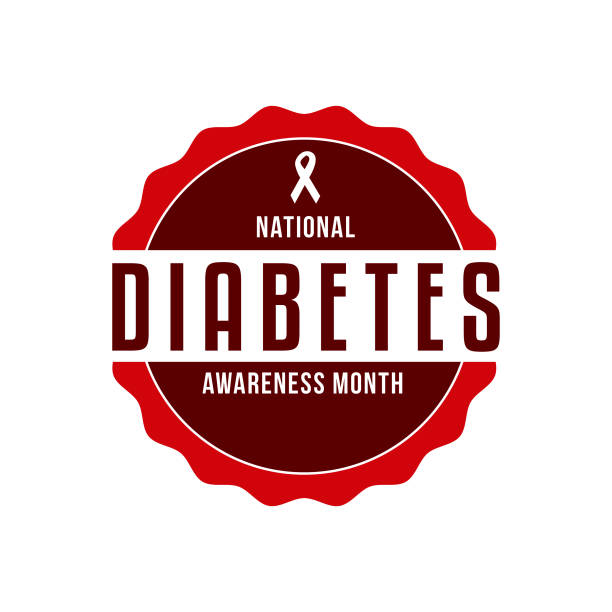 National Diabetes Awareness Month An event label isolated on a transparent background. Color swatches are global for quick and easy color changes throughout the file. The color space is CMYK for optimal printing and can easily be converted to RGB for screen use. diabetes awareness month stock illustrations