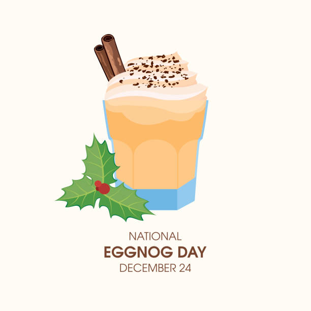 National Eggnog Day vector Glass of eggnog with whipped cream and cinnamon icon vector. Christmas drink vector. Eggnog Day Poster, December 24. Important day eggnog stock illustrations