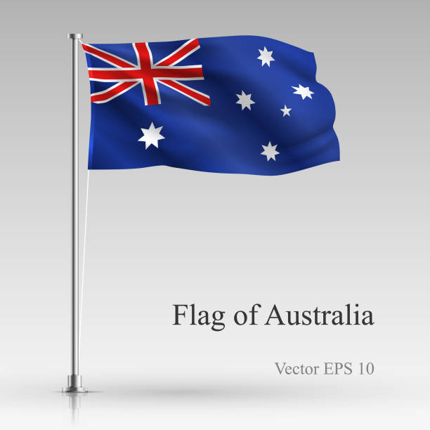National flag of Australia isolated on gray background. Realistic Australian flag waving in the Wind. Wavy flag Stock Vector illustration National flag of Australia isolated on gray background. Realistic Australian flag waving in the Wind. Wavy flag Stock Vector illustration bills patriots stock illustrations