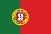 National flag of Portugal country. Patriotic sign in official nation portuguese colors: green, red and yellow. Symbol of Sounhern European state. Vector icon illustration