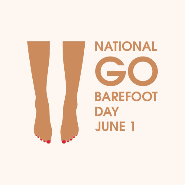 National Go Barefoot Day vector Women's bare feet vector. Bare female feet from the front vector. Go Barefoot Day Poster, June 1. Important day bare feet stock illustrations