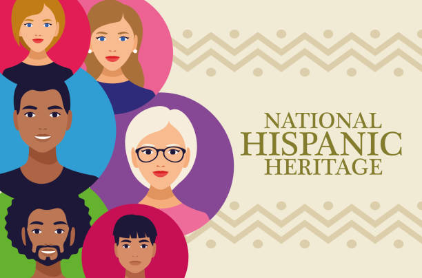 national hispanic heritage celebration lettering with people in circles colors national hispanic heritage celebration lettering with people in circles colors vector illustration design tradition stock illustrations