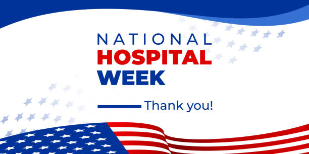 National hospital week. Vector web banner for social media, poster, card, flyer. Text National hospital week, Thank you. The inscription and the American flag on a white background. National hospital week. Vector web banner for social media, poster, card, flyer. Text National hospital week, Thank you. The inscription and the American flag on a white background week stock illustrations