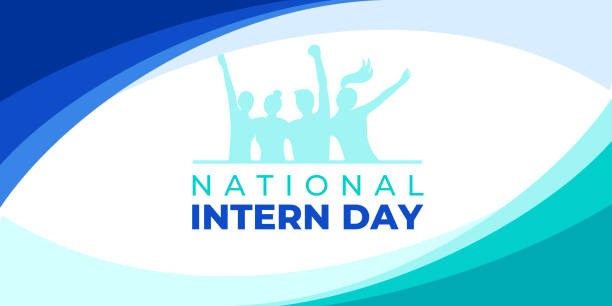 National intern day. Vector banner, poster, card, content, illustration for social media with the text national intern day. Background with young people and lettering, white, green and blue colors. National intern day. Vector banner, poster, card, content, illustration for social media with the text national intern day. Background with young people and lettering, white, green and blue colors medical student stock illustrations