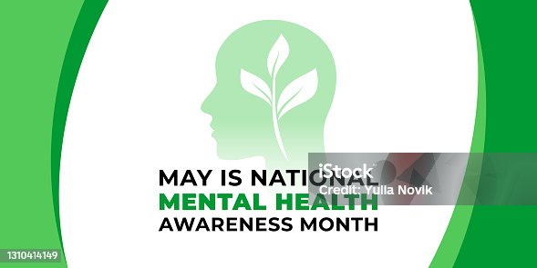 istock National mental health awareness month. Vector web banner for social media, poster, card, flyer. Text National mental health awareness month, May. Human head, a plant with leaves on white background. 1310414149
