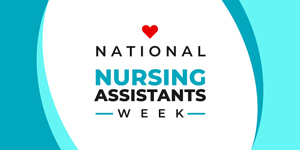 National nursing assistants week. Vector banner for social media, card, poster. Illustration with text National nursing assistants week. Inscription and red heart on white background